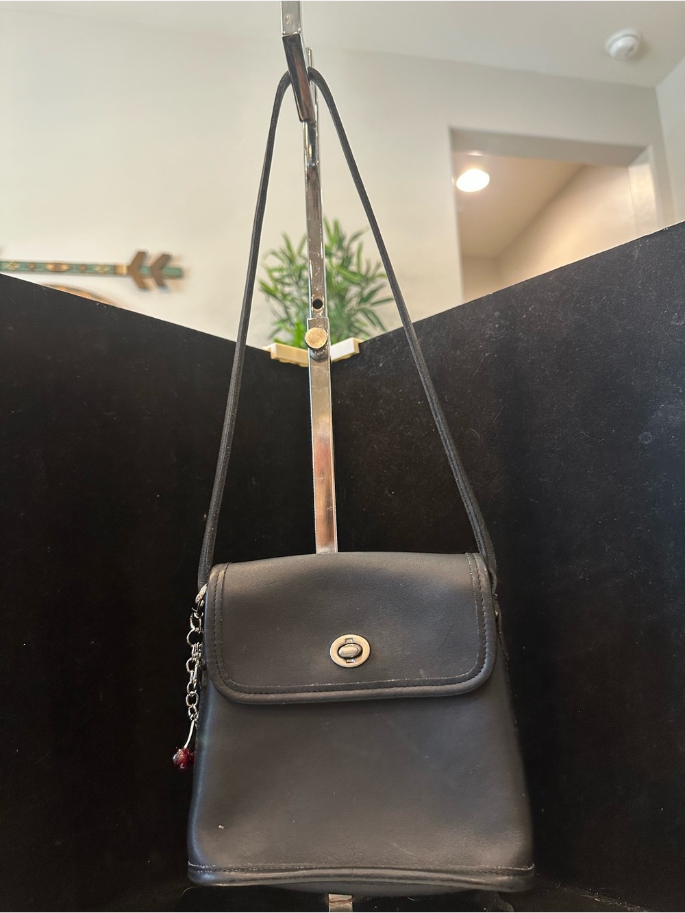 Coach #318 Vintage Tango Flap Black Leather Crossbody with Turn-Lock Accent